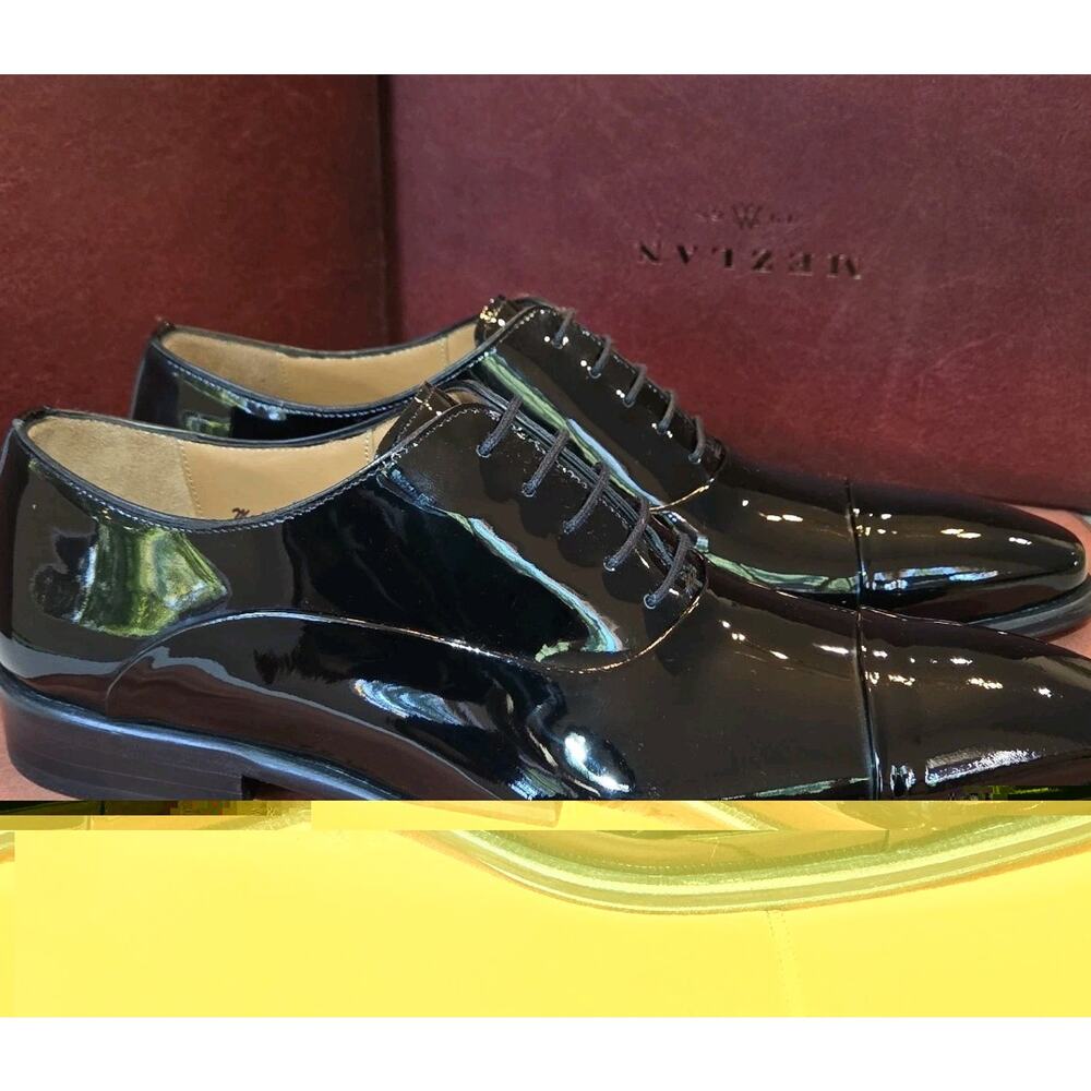 Mezlan E20264 Black Cap Toe Patent Leather Formal Oxford Size 9M - Picture 3 of 7